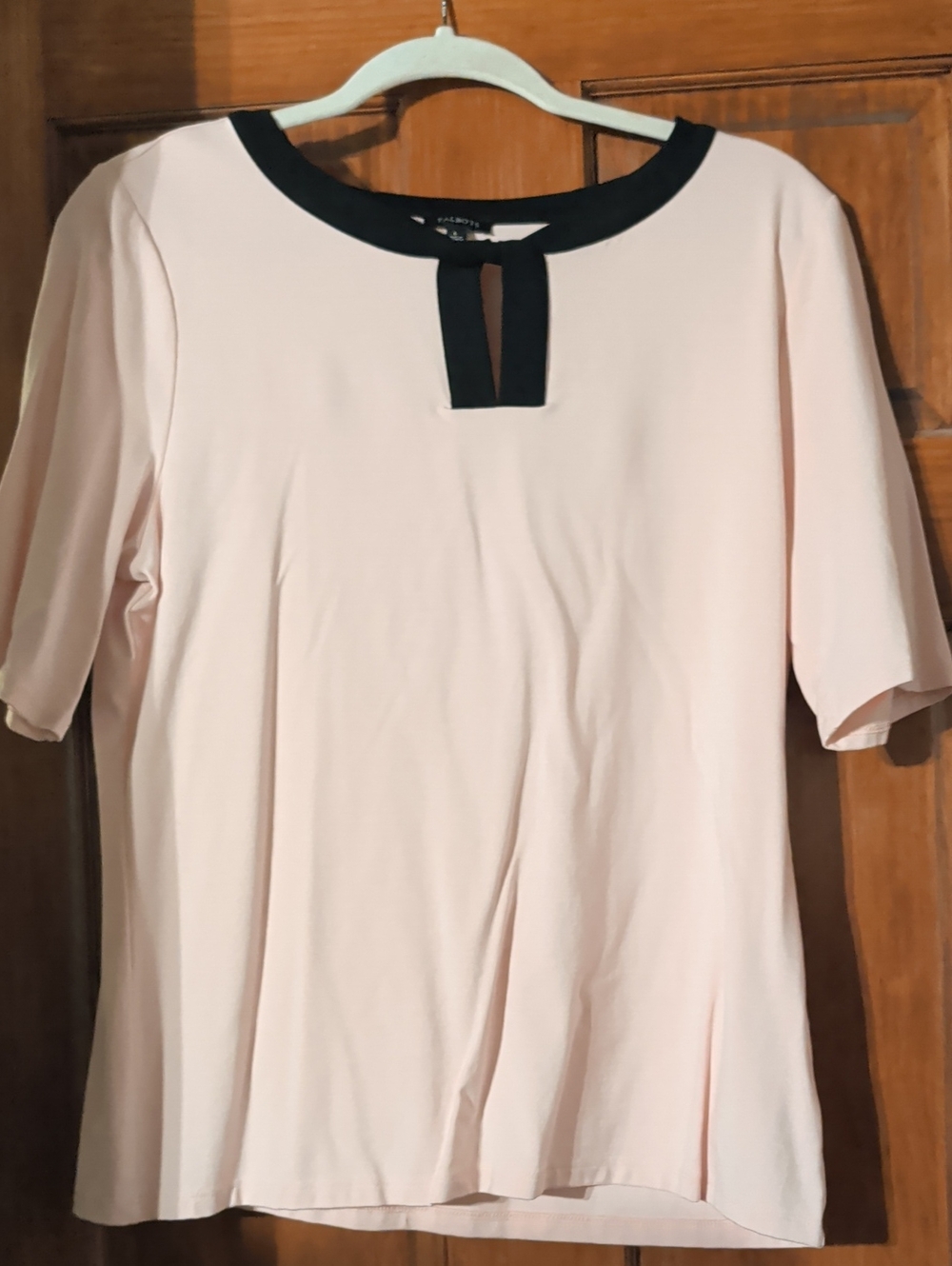Talbots Blush Pink Short-Sleeve Top with Black Trim